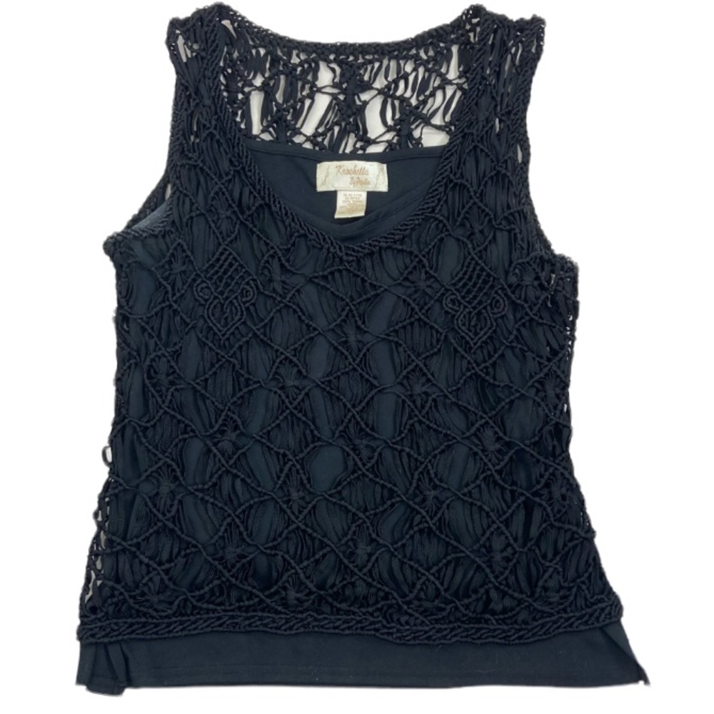 Kroshetta by Pappillion vintage Black knitted crocheted tank top. Size Medium